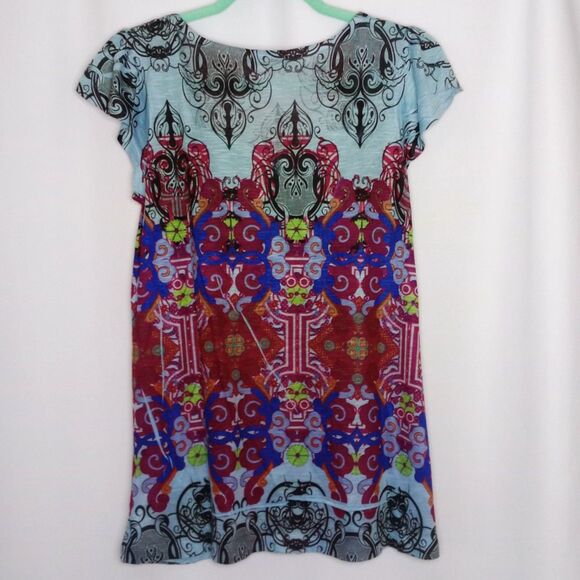 ⭐ Unity World Wear V-neck Short Sleeve Colorful Blouse Top Sequin Detail Med - Picture 2 of 6